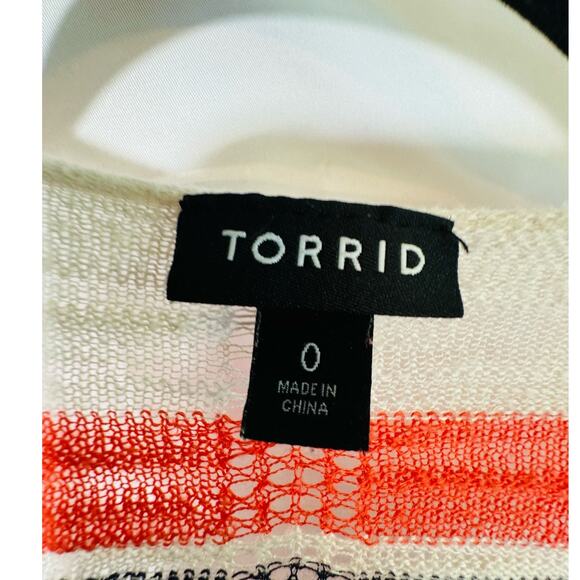 Torrid Open Front Shrug Cardigan Sweater White/Orange Stripe Plus SZ 0 EUC 12/14 - Picture 5 of 8